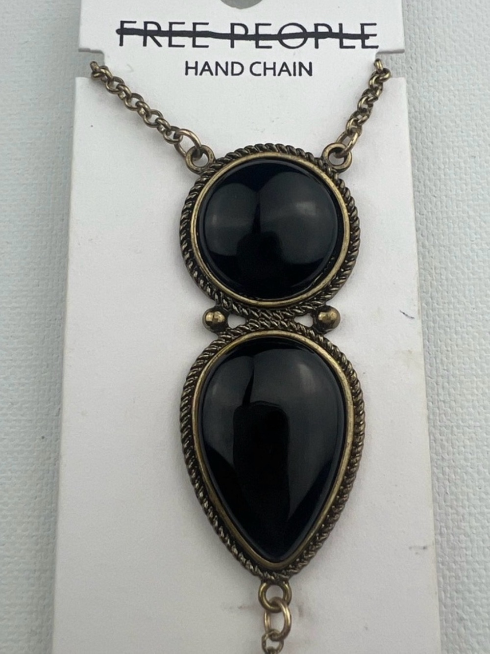 Free People Gold-Tone Hand Chain with Black Teardrop and Round Stones and Gold - Picture 3 of 3